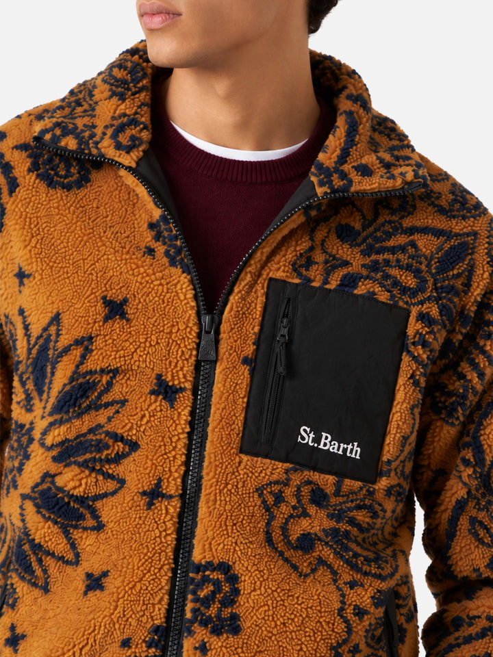 Giacca Keystone in sherpa con fantasia all-over su fondo senape