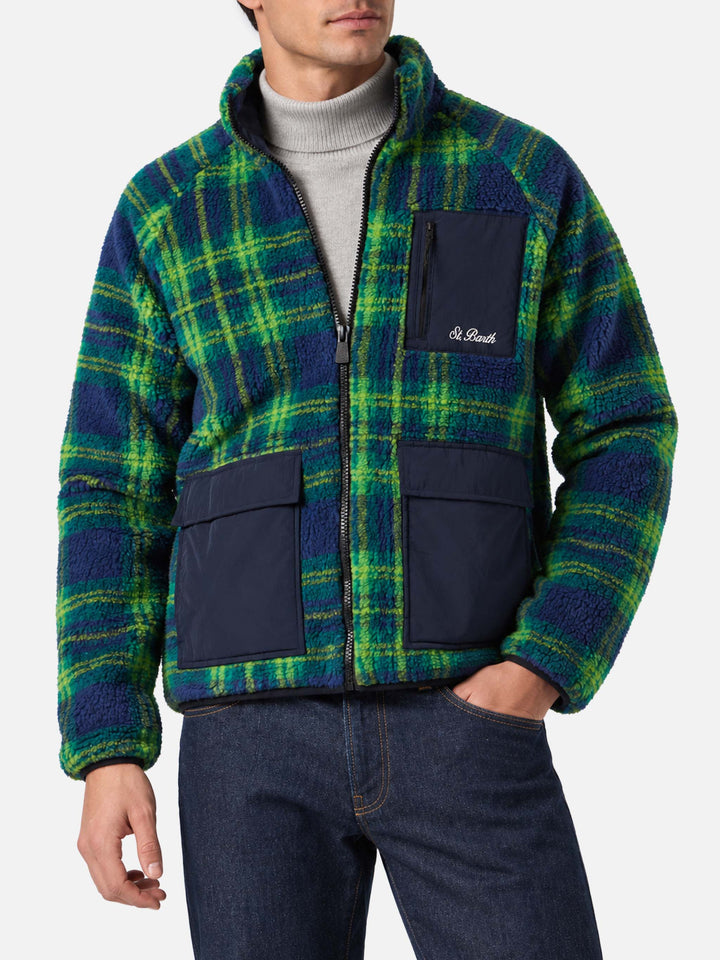 Giacca Keystone verde e blu in sherpa con motivo tartan