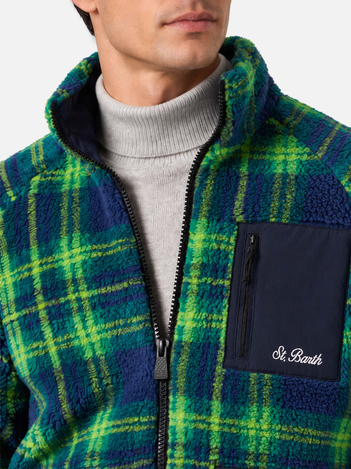 Giacca Keystone verde e blu in sherpa con motivo tartan