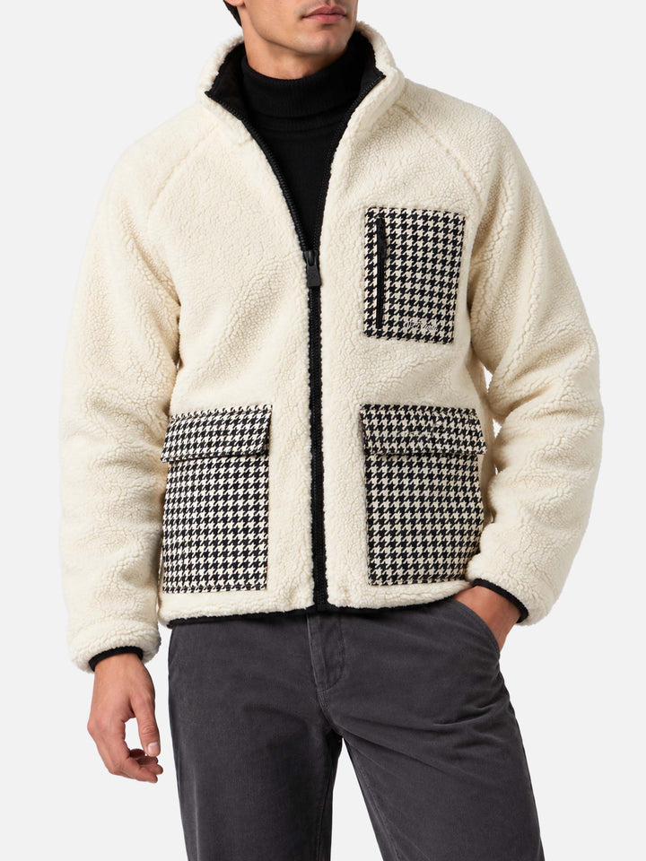 Giacca Keystone bianca in sherpa con tasche pied de poule