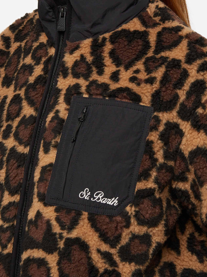 Teddy-fleece jacket Keystone with leopard print