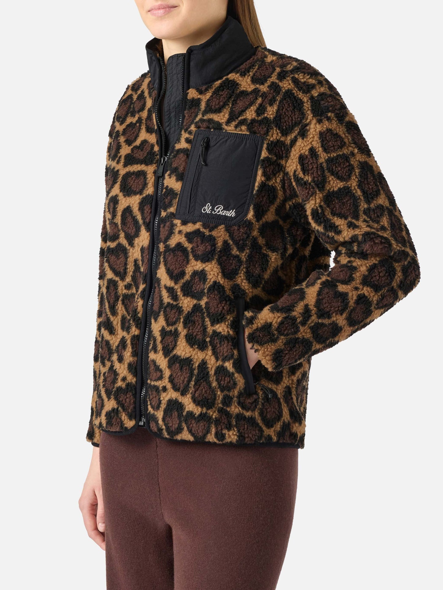 Teddy-fleece jacket Keystone with leopard print