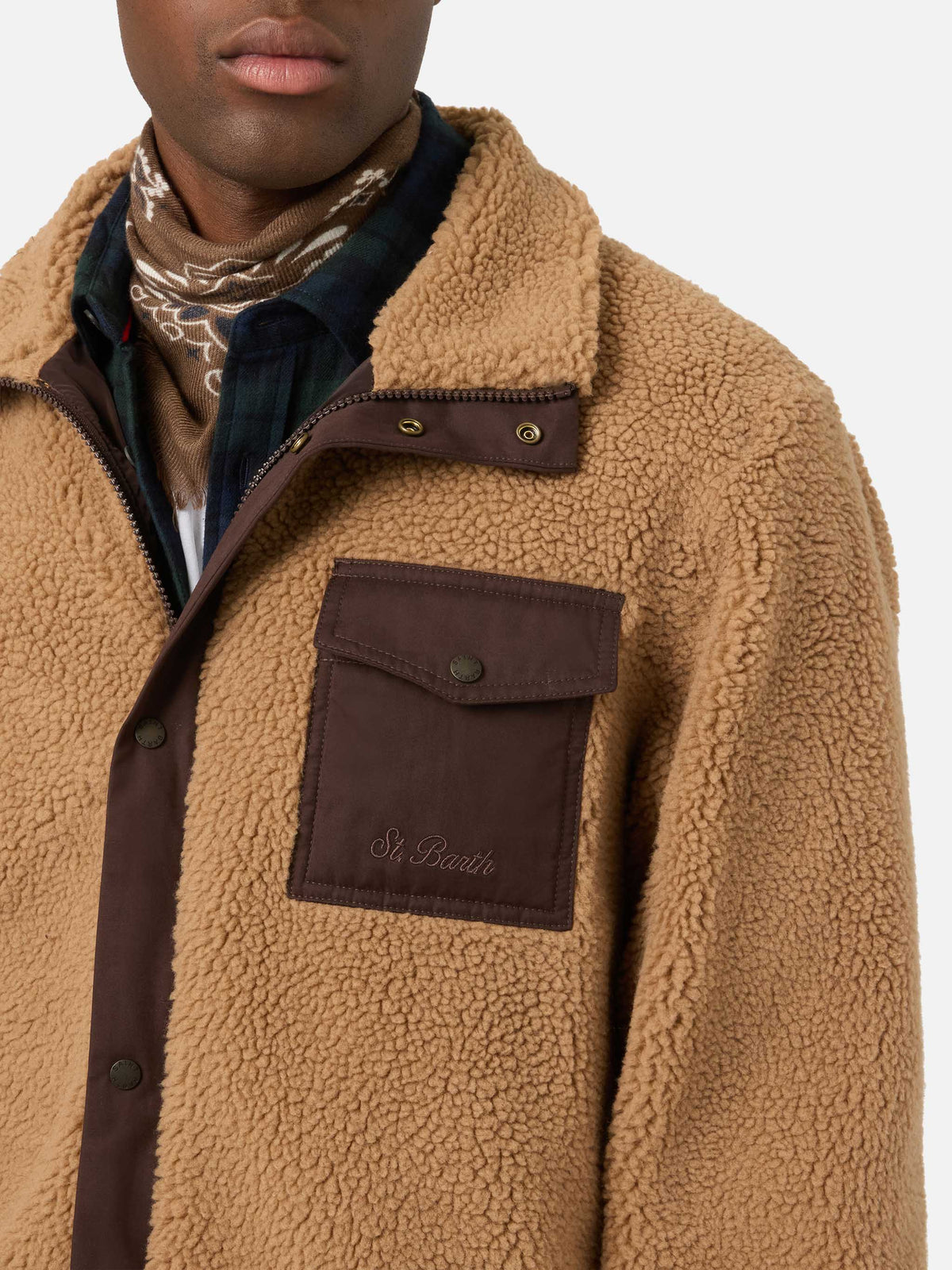 Giacca Keystone beige in teddy con chiusura zip