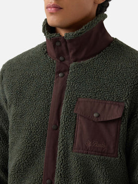 Giacca Keystone verde militare in teddy con chiusura zip