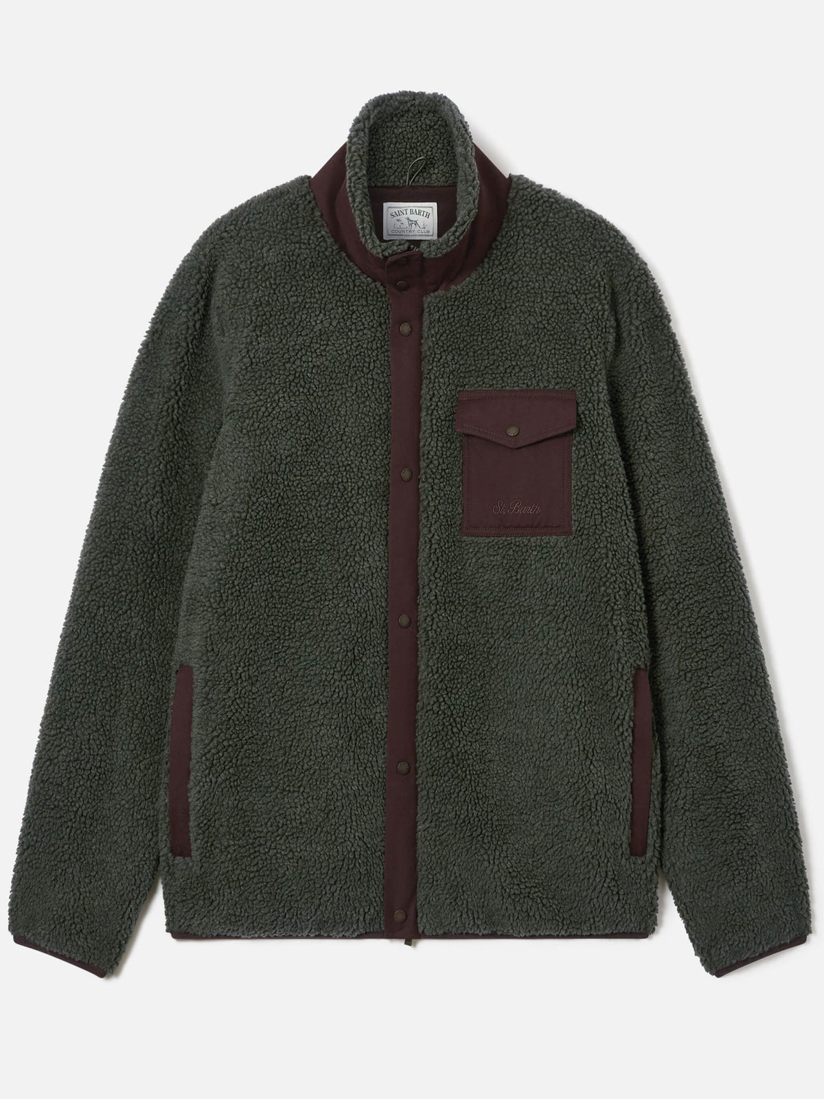 Giacca Keystone verde militare in teddy con chiusura zip
