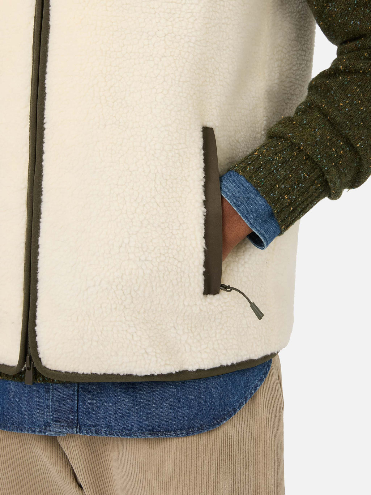 Gilet Keystone bianco panna in teddy con chiusura con zip