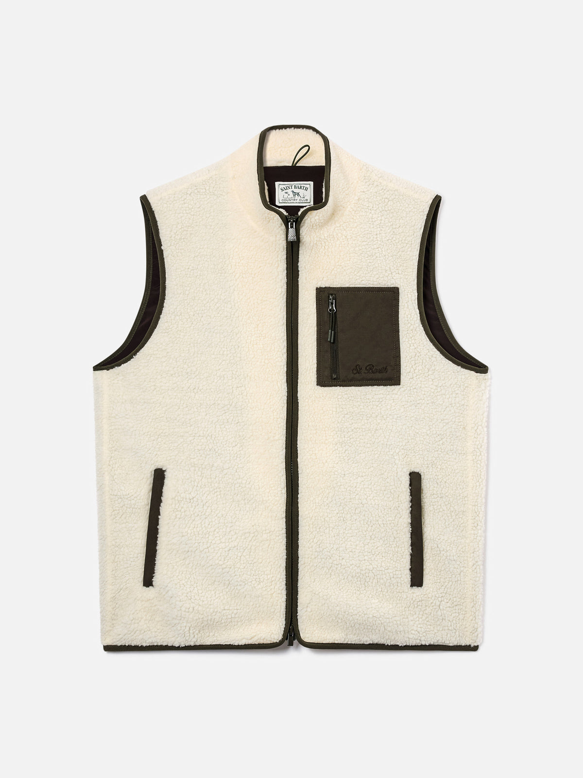 Gilet Keystone bianco panna in teddy con chiusura con zip