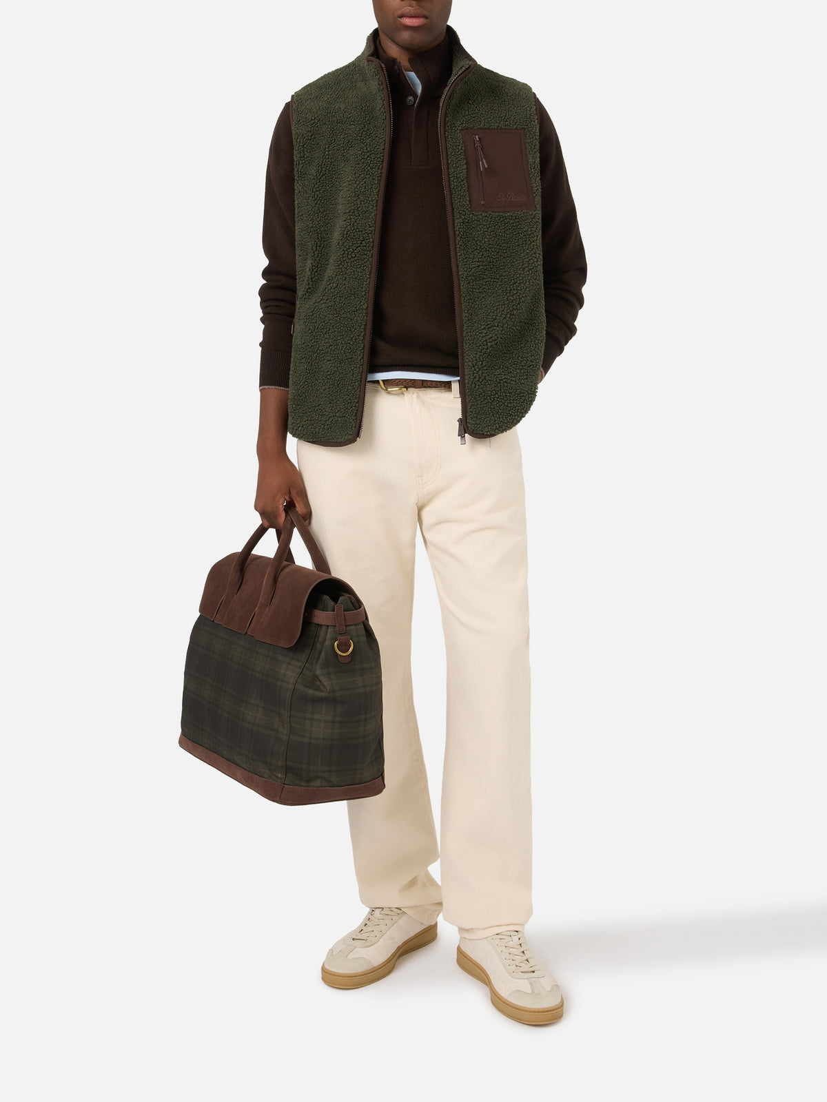 Gilet Keystone verde militare in teddy con chiusura con zip