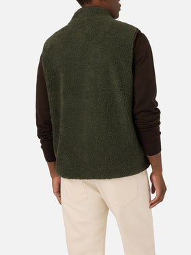 Gilet Keystone verde militare in teddy con chiusura con zip