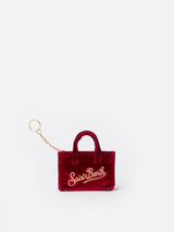 Burgundy velvet fabric Key Holder with logo embroidery