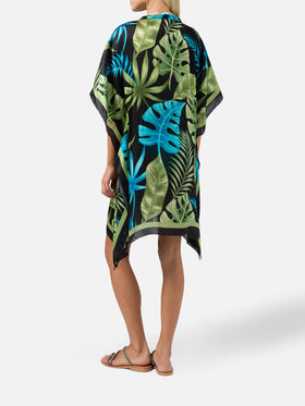 Silk caftan Khalida with tropical print