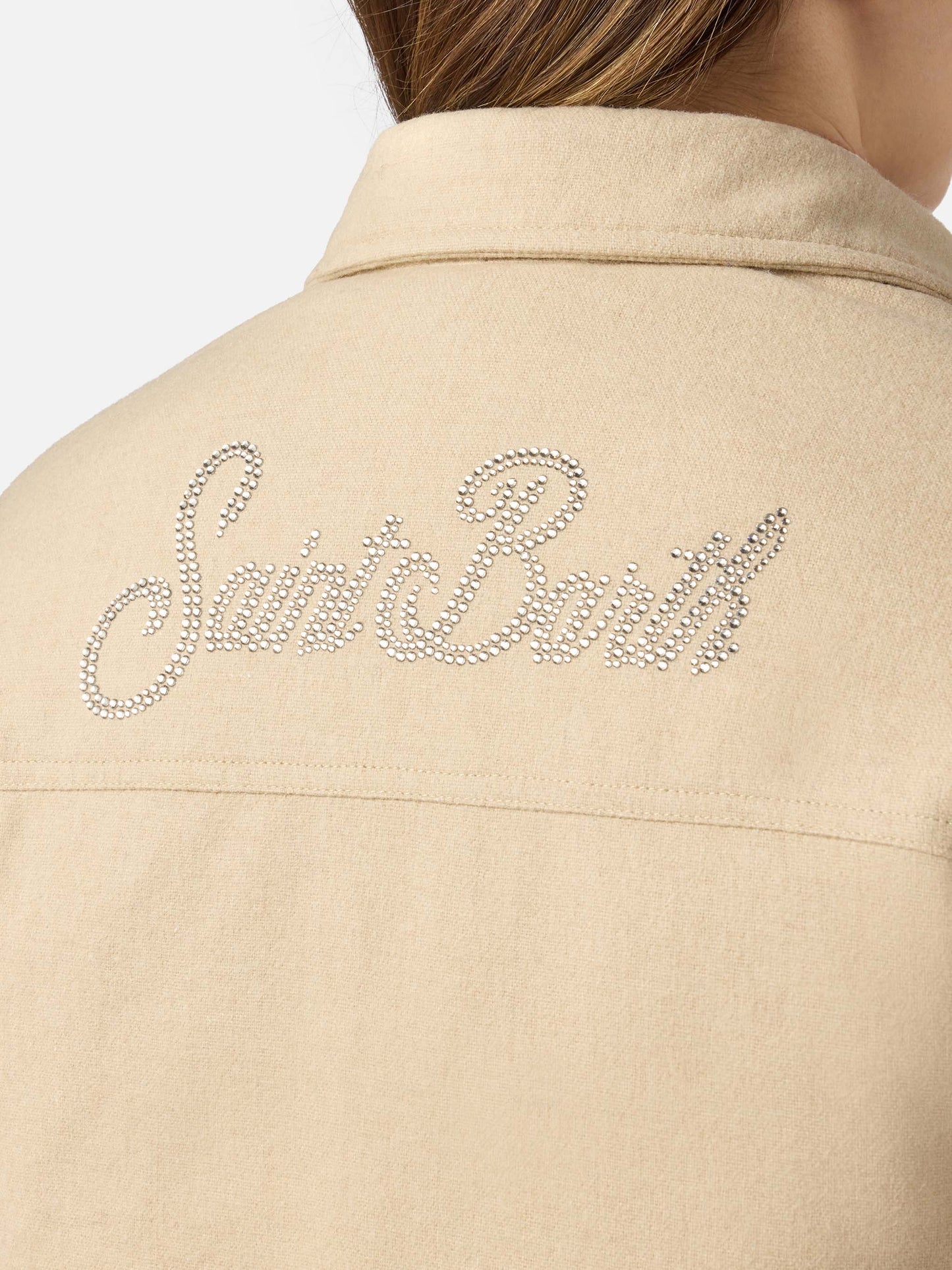 Giacca Kimmy bianca con stampa Saint Barth in strass