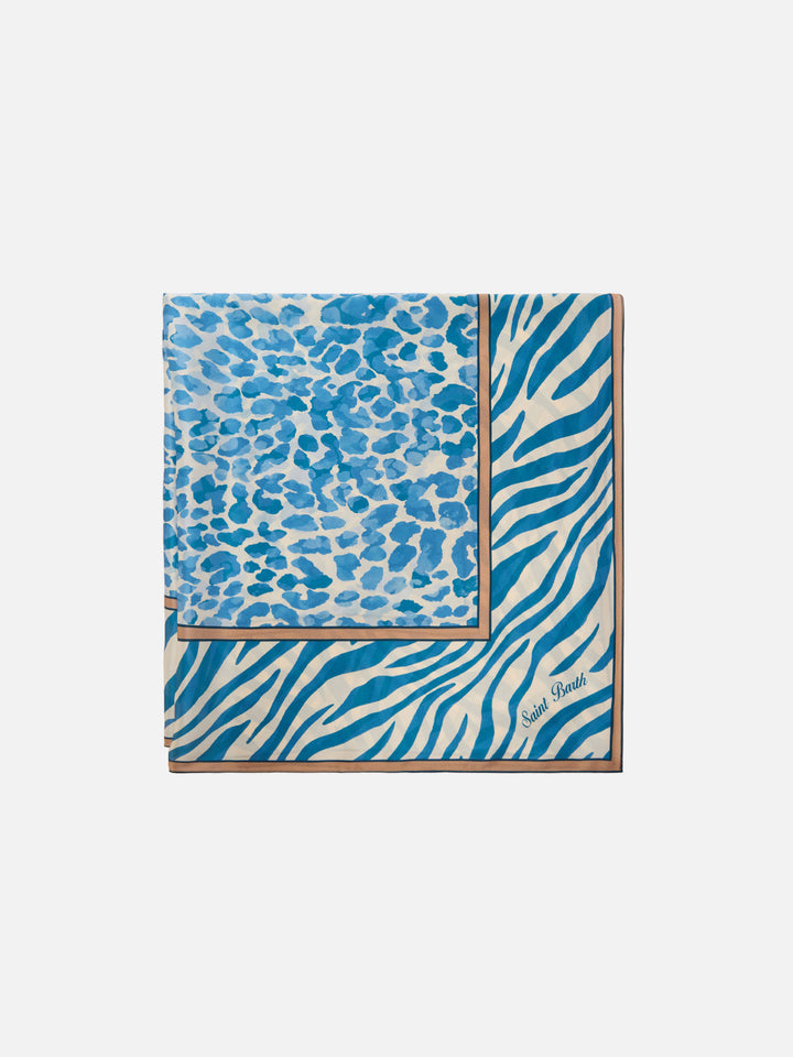Foulard Kitana in seta con stampa animalier blu