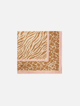 Kitana pure silk foulard with beige animal print