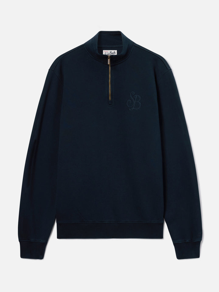 Navy blue Kenneth cotton sweatshirt with SB Legacy monogram