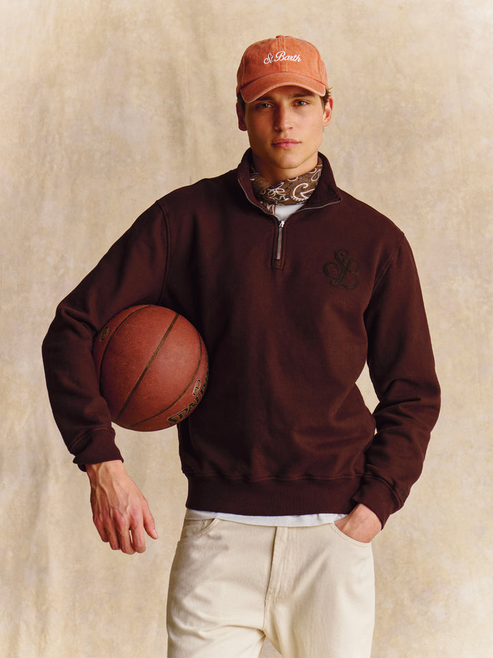 Brown Kenneth cotton sweatshirt with SB Legacy monogram