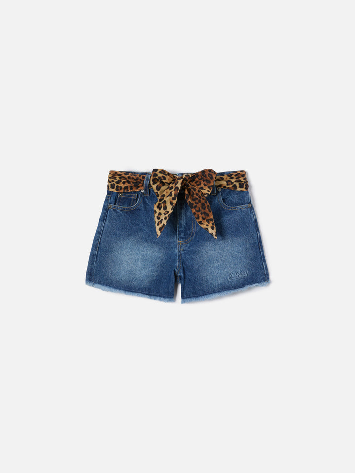 Short Kiko Jr in denim con dettagli leopardati