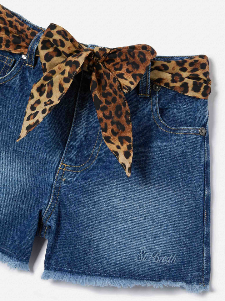 Short Kiko Jr in denim con dettagli leopardati