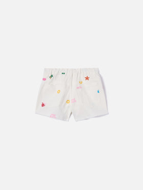 Short Kiko Jr in denim con ricami multicolor