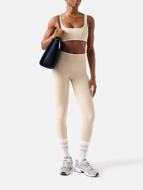 Top fitness Kassie beige con bordi a contrasto