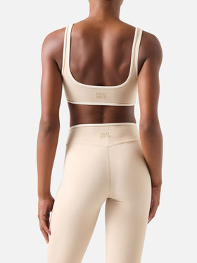 Top fitness Kassie beige con bordi a contrasto