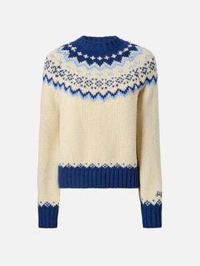 Kyla wool sweater with fair-isle jacquard and Apres Ski Lover embroidery