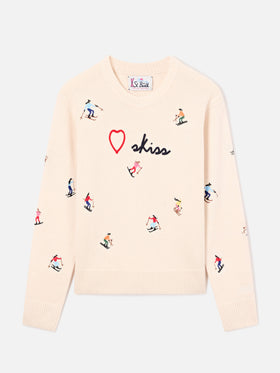 Maglia girocollo Kyla off white in lana con ricamo Skiss
