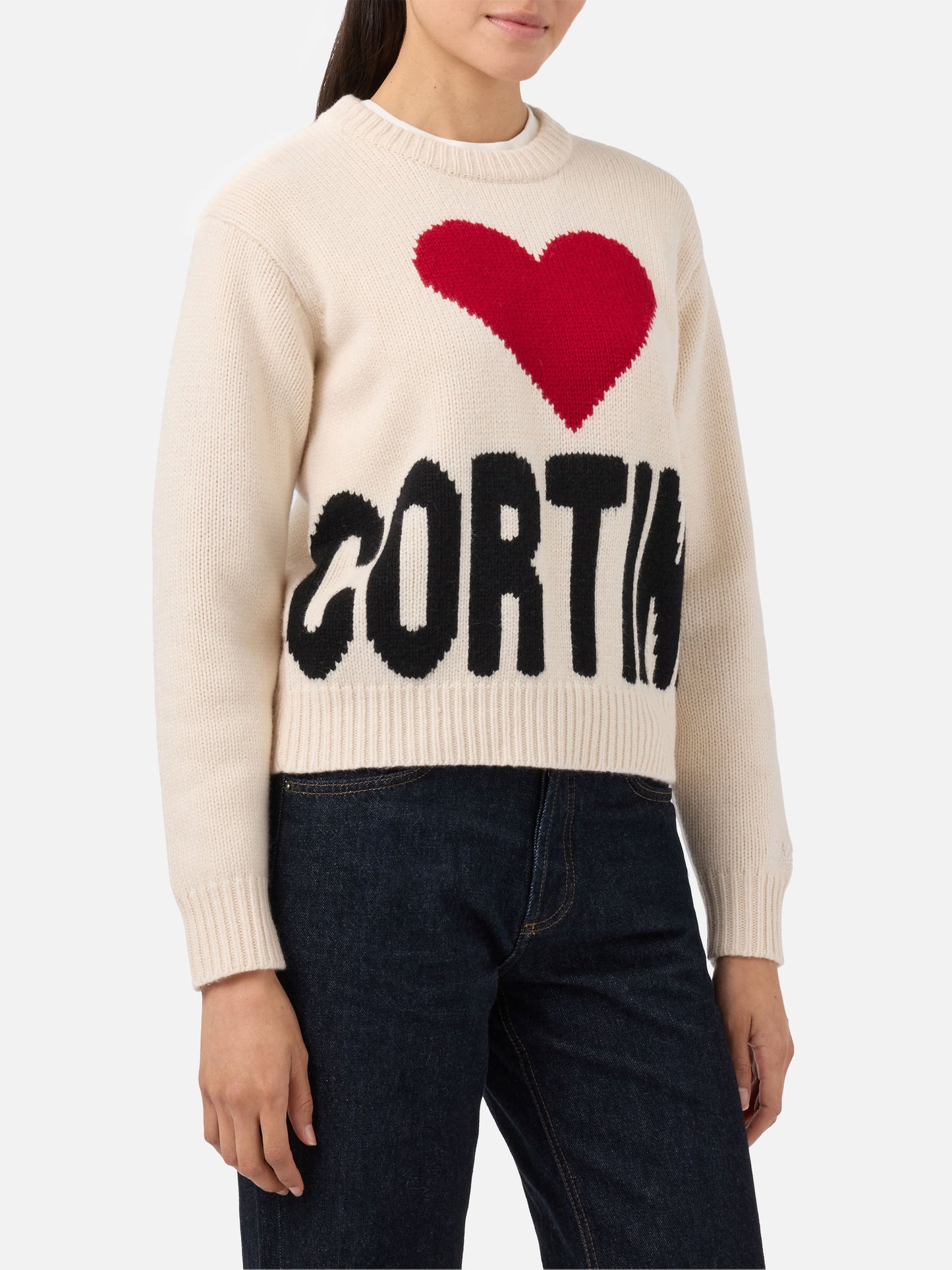 Kyla wool sweater in white with Cortina jacquard