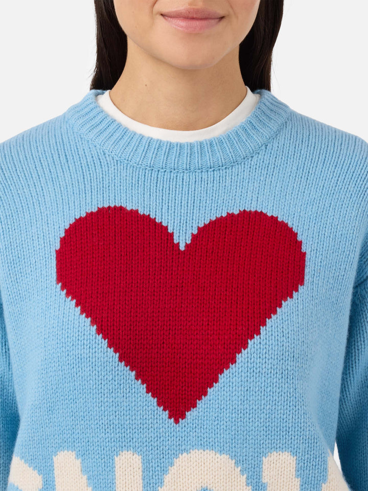 Maglione Kyla in lana azzurro con jacquard Snow