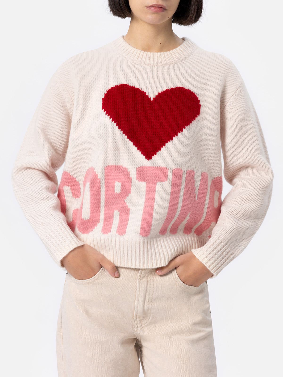 Maglione bianco fair isle Kyla da donna con jacquard Cortina