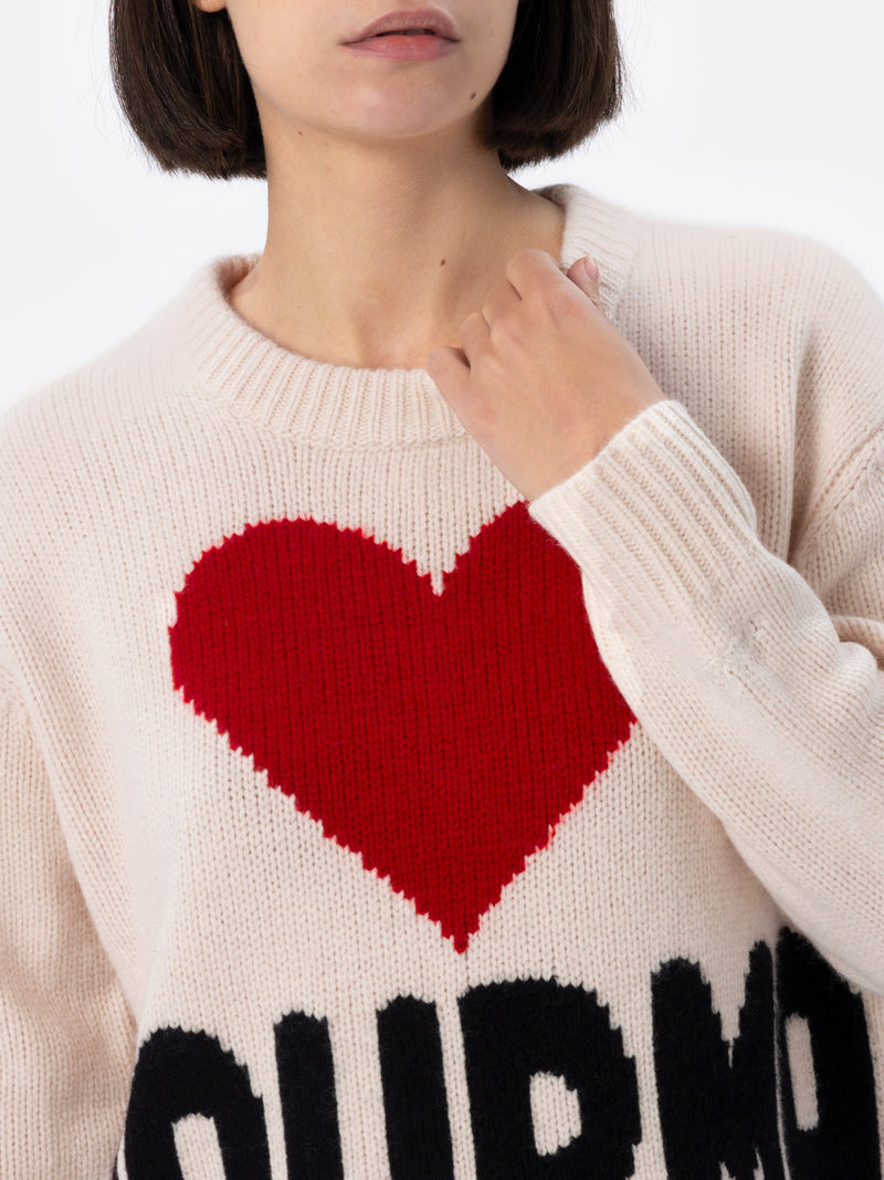 Weißer Fair-Isle-Pullover Kyla für Damen mit Courma-Print