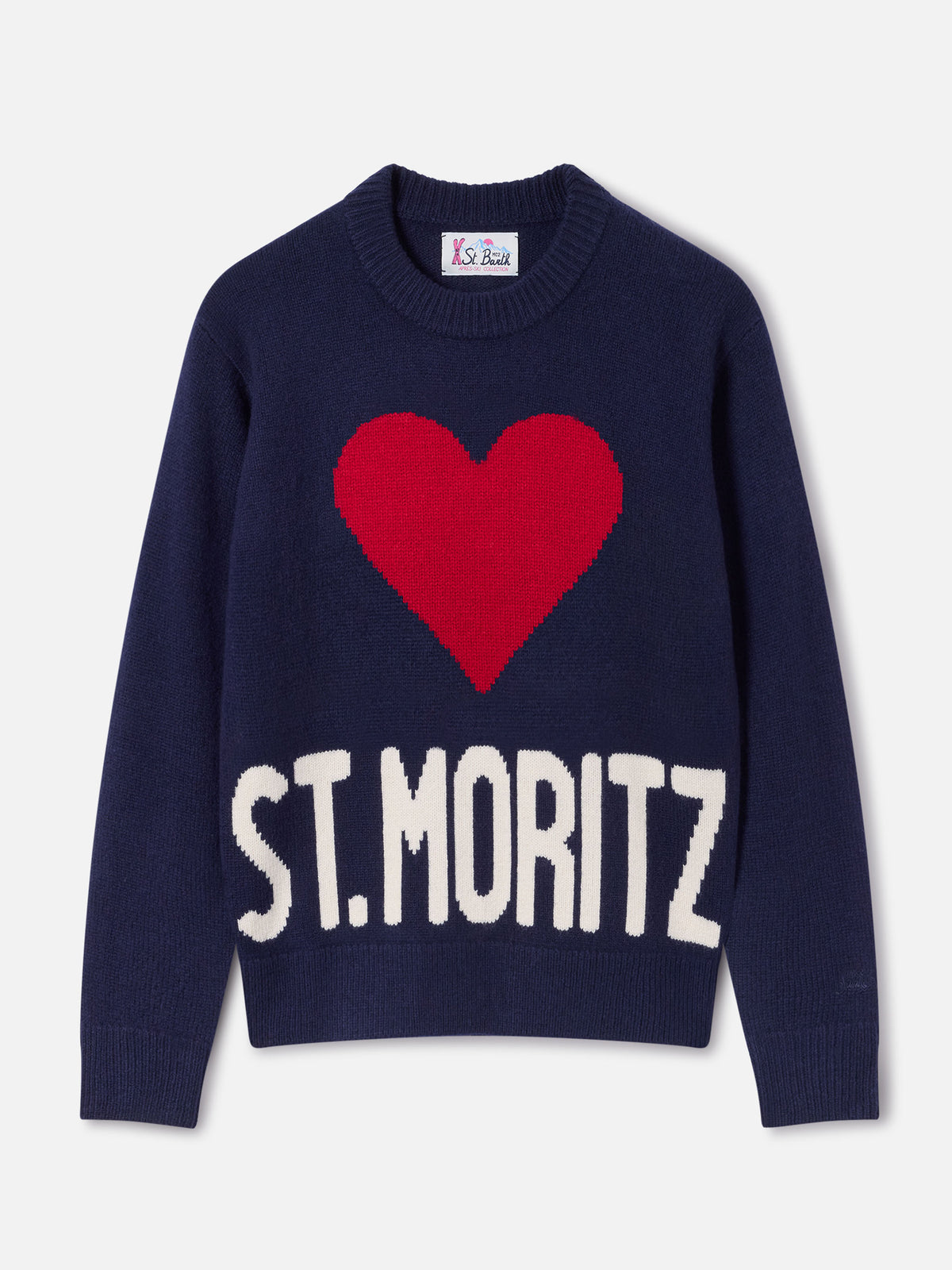 Navy blue Kyla wool and cashmere blend crewneck knit with St. Moritz intarsia | Special edition