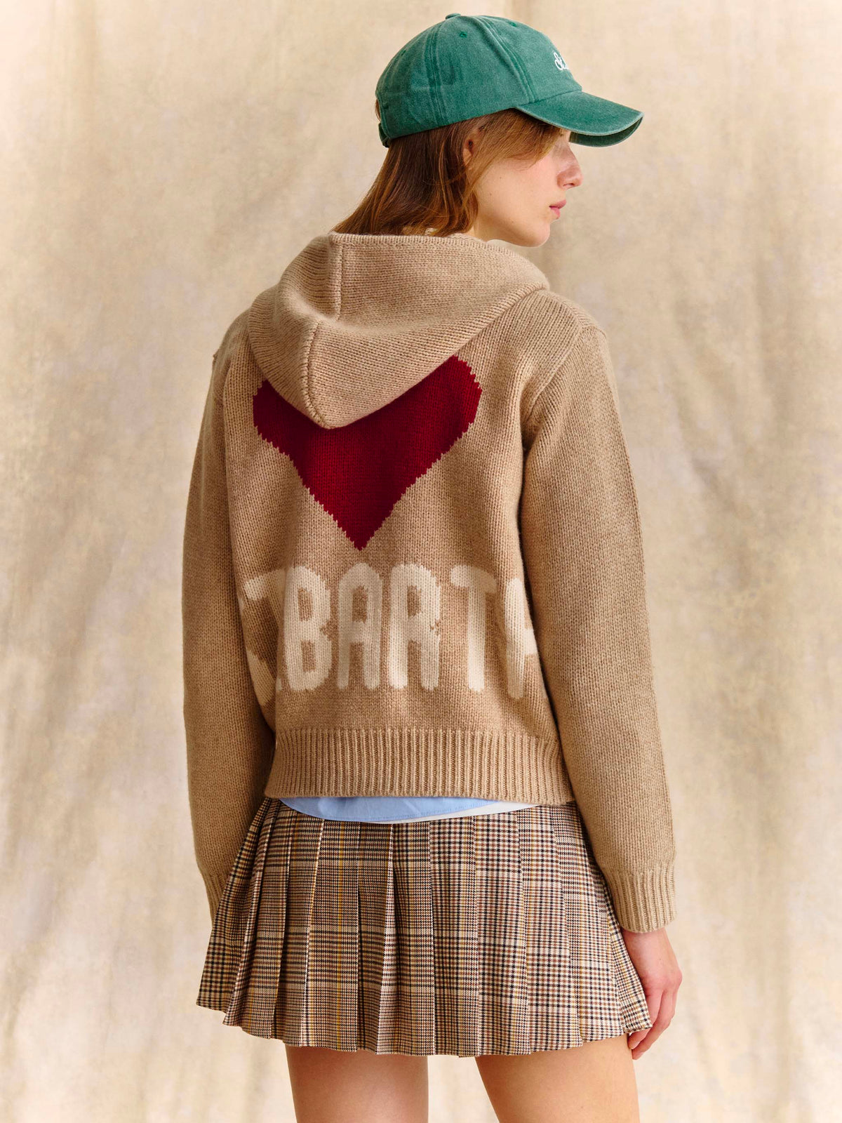 Beige Kyla wool knit hoodie with St. Barth intarsia