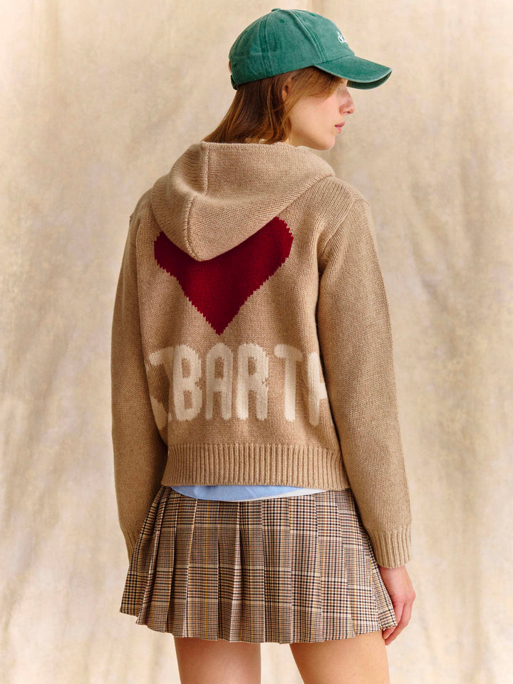 Felpa con cappuccio beige in maglia di lana Kyla con intarsio St. Barth