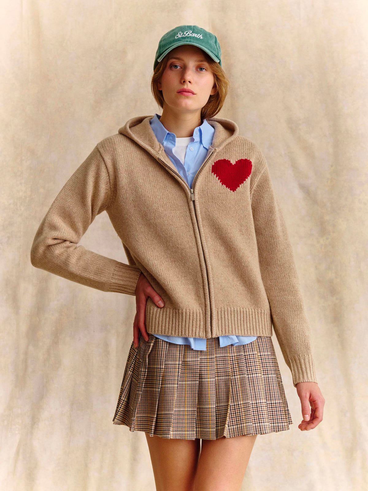 Beige Kyla wool knit hoodie with St. Barth intarsia