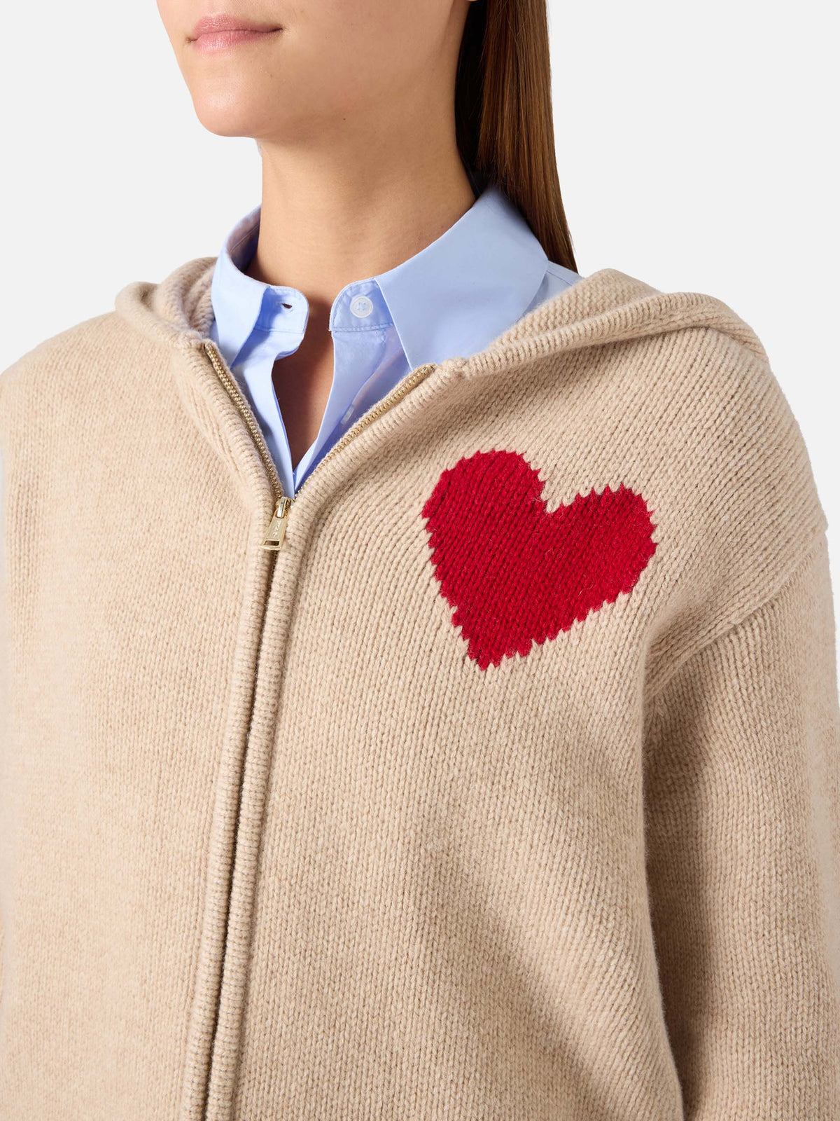 Felpa con cappuccio Kyla beige in maglia di lana con intarsio St. Barth