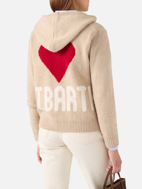 Felpa con cappuccio Kyla beige in maglia di lana con intarsio St. Barth