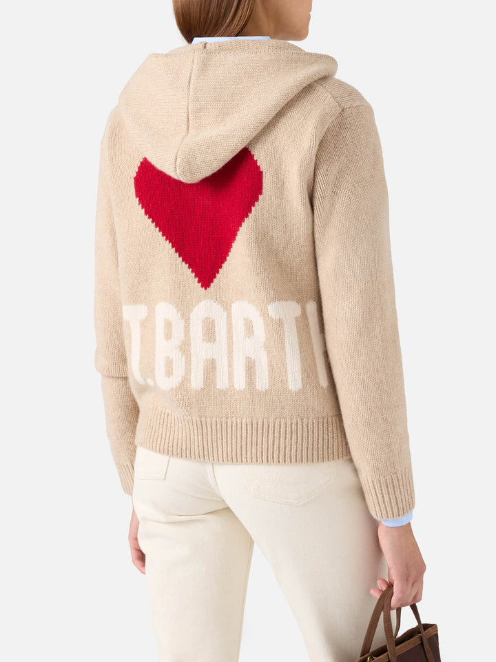 Beiger Kyla Kapuzenpullover aus Wollstrick mit St. Barth Intarsie 