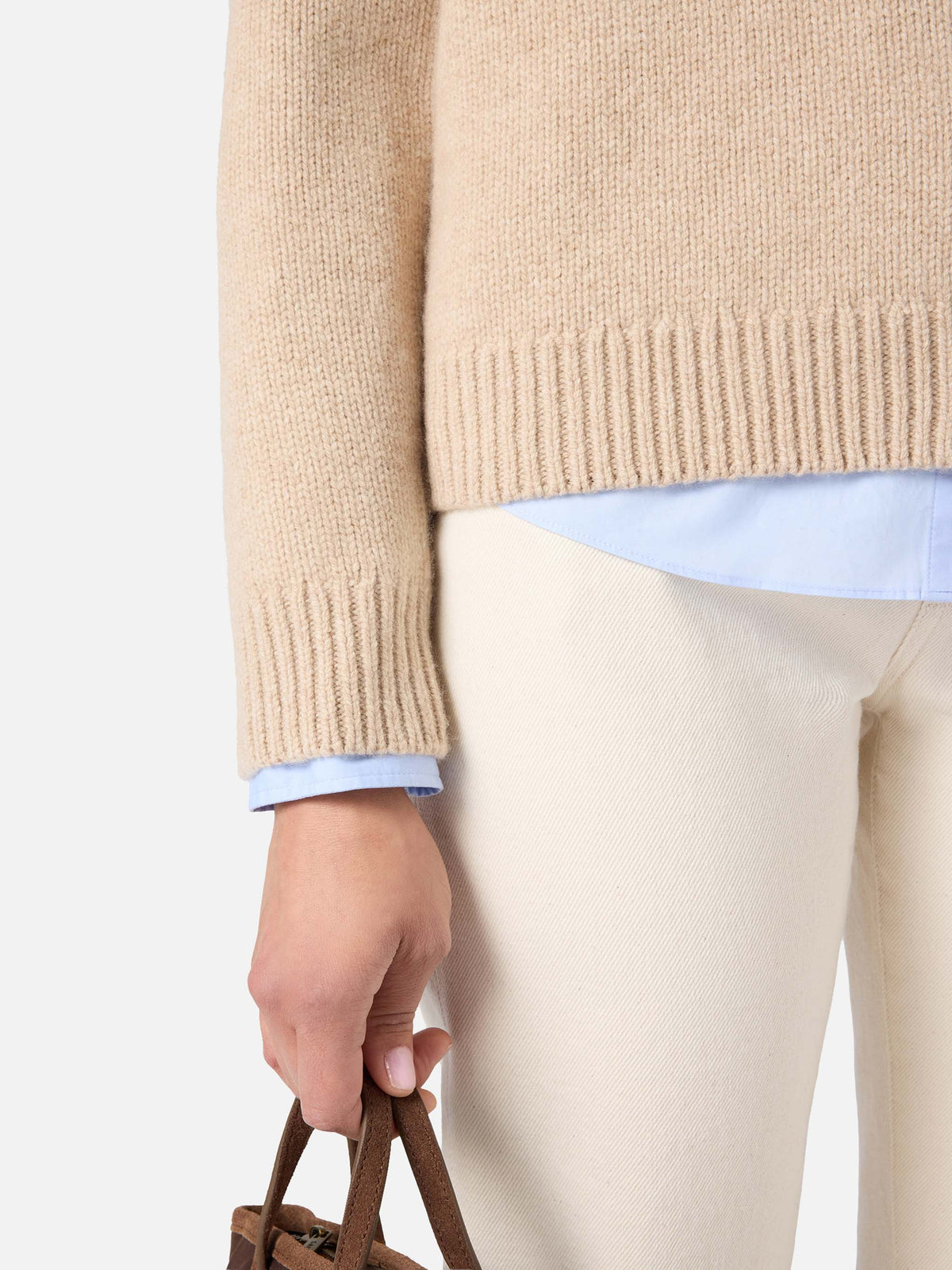 Felpa con cappuccio Kyla beige in maglia di lana con intarsio St. Barth