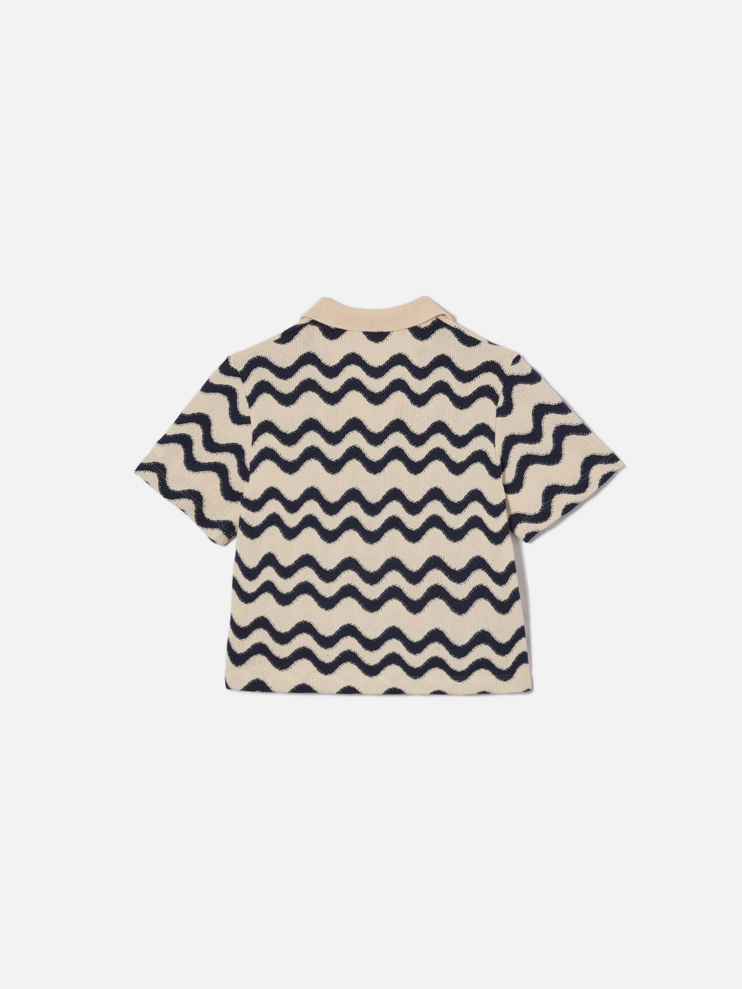 Polo Lala Jr in maglia misto cotone fantasia onde blu e avorio