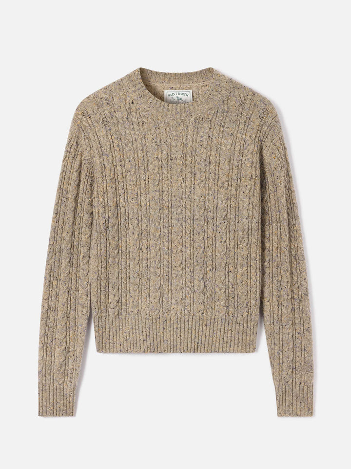 Pull ras du cou Greige Lalia en mélange de laine Donegal 
