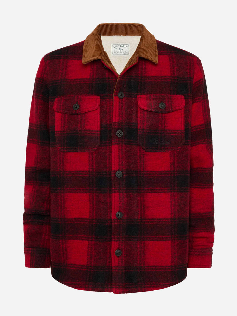 Man wool blend overshirt Landeck with tartan print