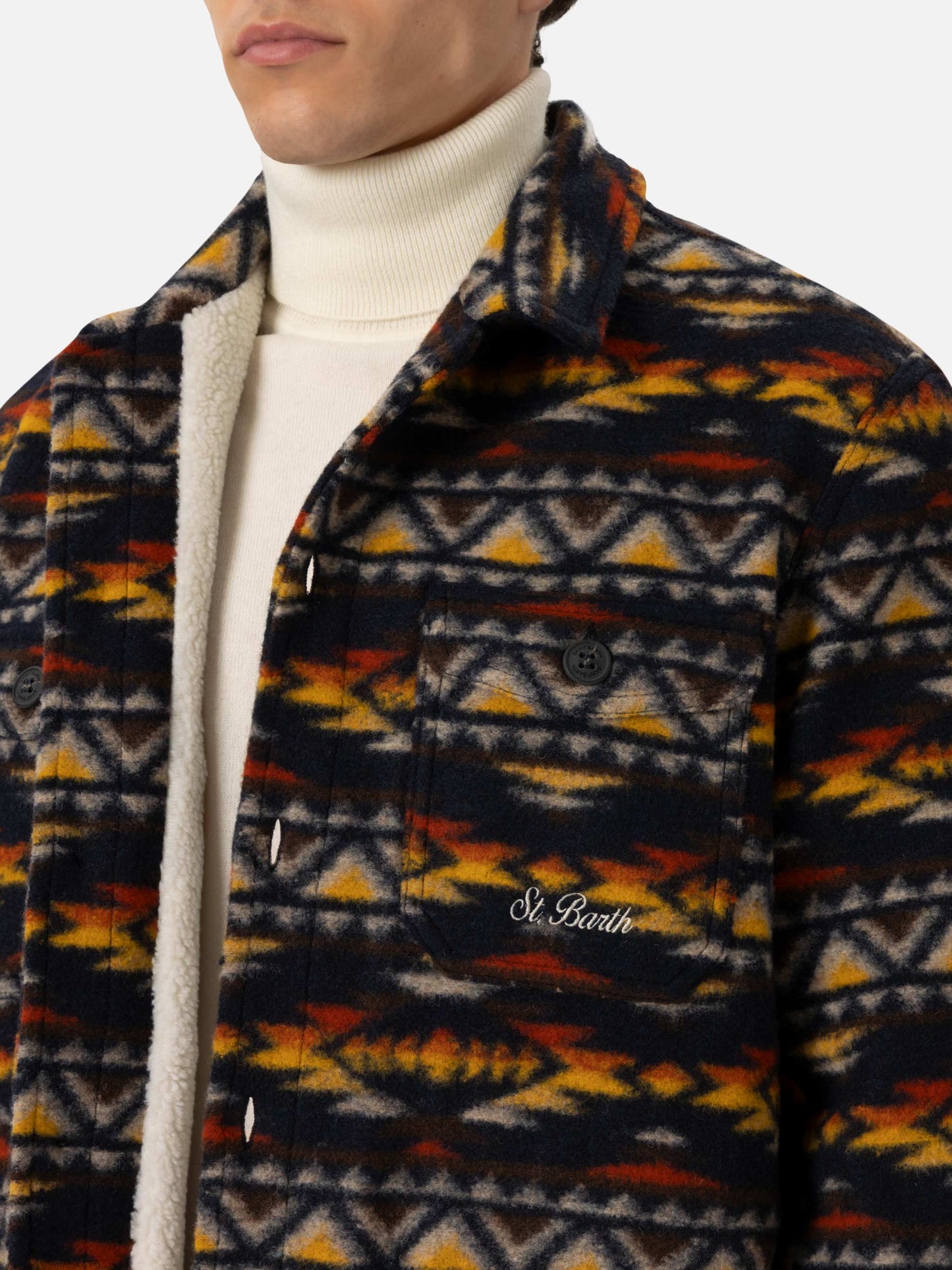 Man wool blend overshirt Landeck with navajo plaid print