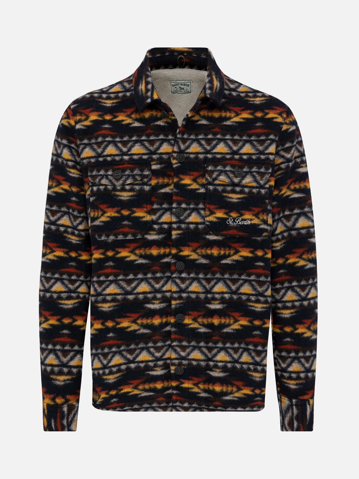 Man wool blend overshirt Landeck with navajo plaid print