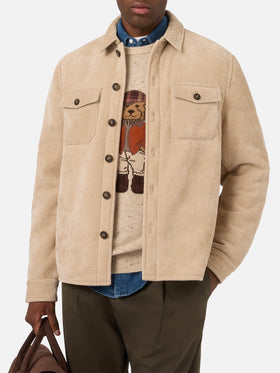 Overshirt Landeck beige in velluto a costine con fodera in teddy