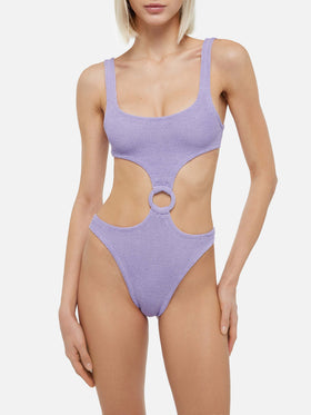 Costume intero cut-out Laurel in crinkle lurex lilla