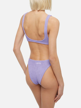 Costume intero cut-out Laurel in crinkle lurex lilla