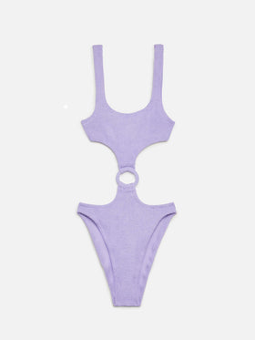 Costume intero cut-out Laurel in crinkle lurex lilla