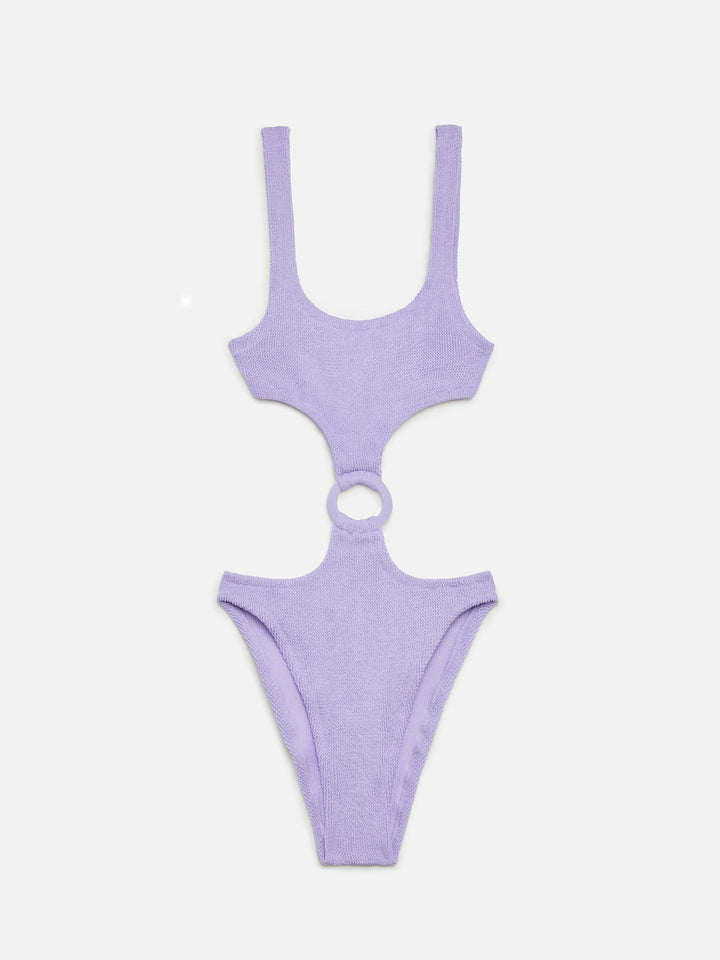 Costume intero cut-out Laurel in crinkle lurex lilla