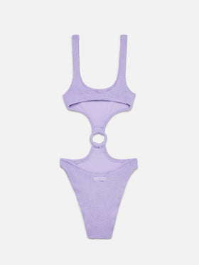 Costume intero cut-out Laurel in crinkle lurex lilla